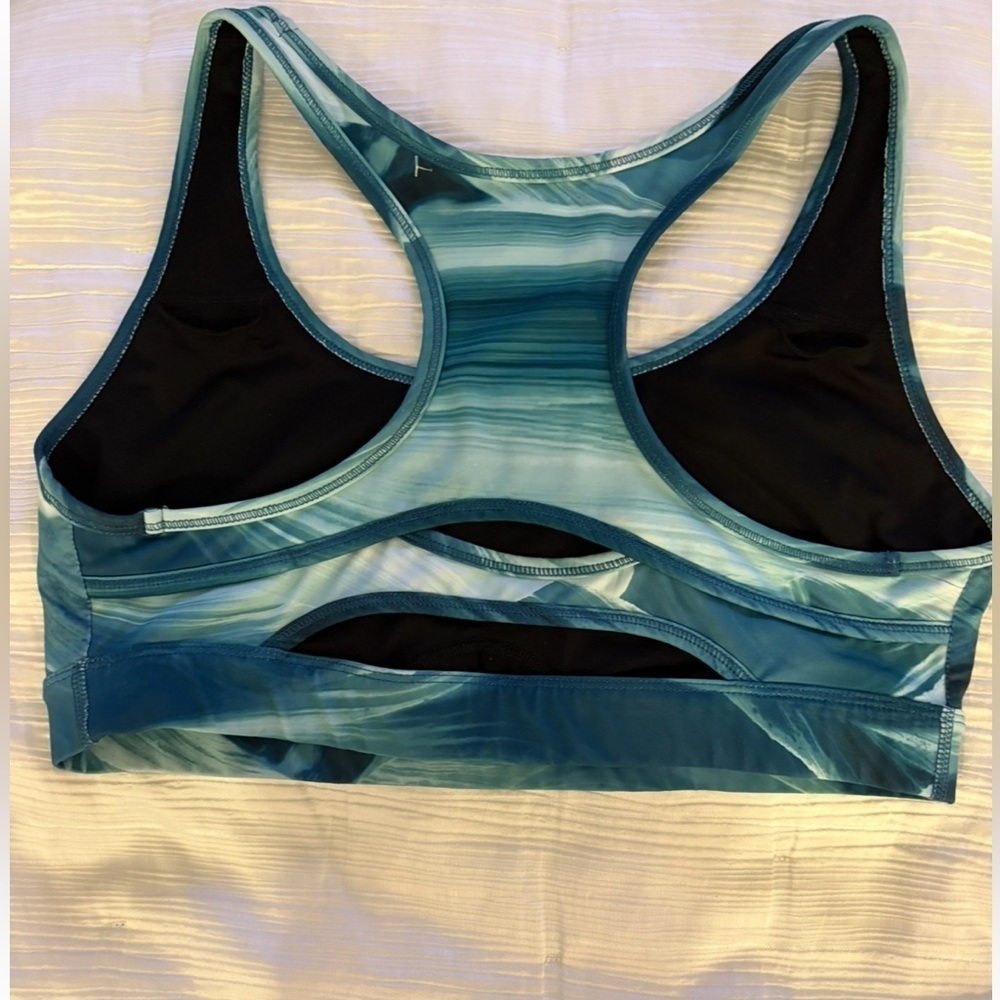 EXERSION Sports Bra BLUE/WHITE Marbled Pattern Fabric Size XL Polyester Spandex - Picture 2 of 7